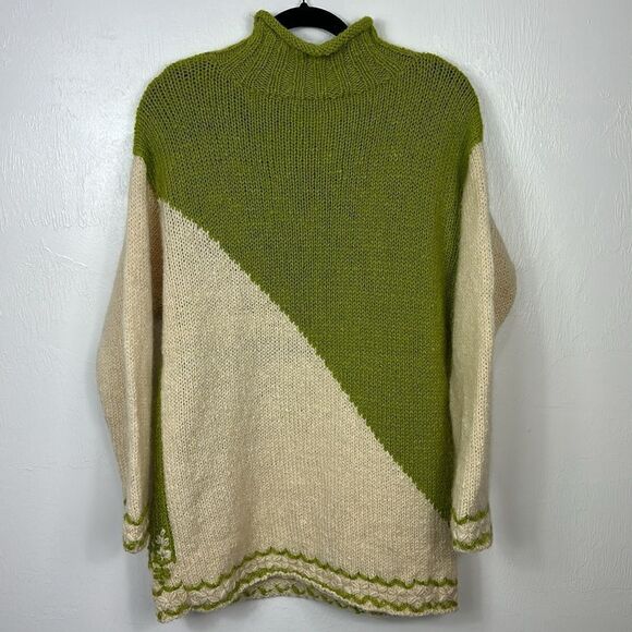 Express Tricot Y2K Vintage 90s Green And Ivory Wool Pullover Sweater Size S - Picture 2 of 7